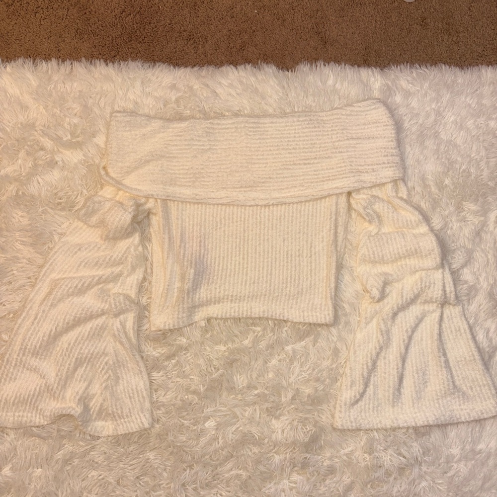 Off-Shoulder Cream Knit Sweater